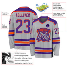 Load image into Gallery viewer, Custom Gray Purple-Orange Hockey Jersey
