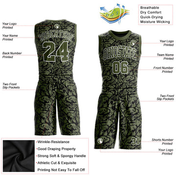 Custom Green Olive-Black Round Neck Sublimation Basketball Suit Jersey