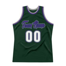 Load image into Gallery viewer, Custom Hunter Green White-Purple Authentic Throwback Basketball Jersey

