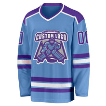 Load image into Gallery viewer, Custom Light Blue Purple-White Hockey Jersey
