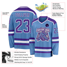Load image into Gallery viewer, Custom Light Blue Purple-White Hockey Jersey
