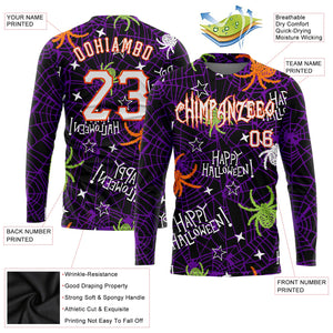 Custom 3D Pattern Happy Halloween Spiders Long Sleeve Performance T-Shirt