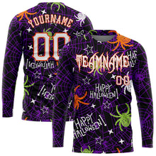 Load image into Gallery viewer, Custom 3D Pattern Happy Halloween Spiders Long Sleeve Performance T-Shirt
