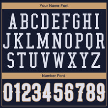 Load image into Gallery viewer, Custom Navy White-Old Gold Authentic Throwback Basketball Jersey
