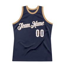 Load image into Gallery viewer, Custom Navy White-Old Gold Authentic Throwback Basketball Jersey
