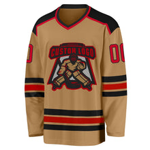 Load image into Gallery viewer, Custom Old Gold Red-Black Hockey Jersey
