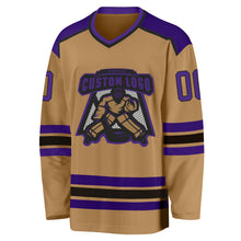 Load image into Gallery viewer, Custom Old Gold Purple-Black Hockey Jersey
