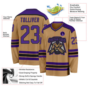 Custom Old Gold Purple-Black Hockey Jersey