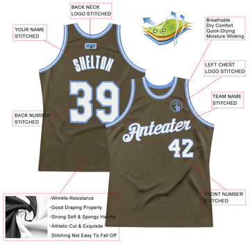 Custom Olive White-Light Blue Authentic Throwback Basketball Jersey