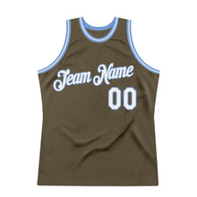 Load image into Gallery viewer, Custom Olive White-Light Blue Authentic Throwback Basketball Jersey
