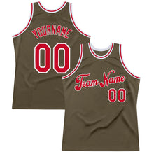 Load image into Gallery viewer, Custom Olive Red-White Authentic Throwback Basketball Jersey
