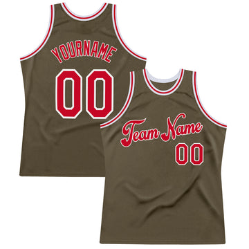 Custom Olive Red-White Authentic Throwback Basketball Jersey