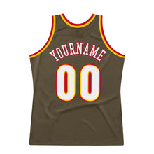 Load image into Gallery viewer, Custom Olive White-Red Authentic Throwback Basketball Jersey
