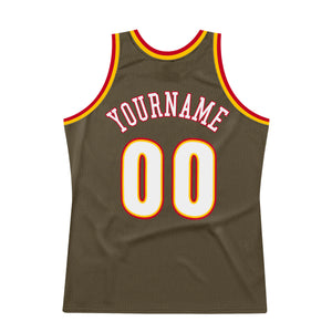 Custom Olive White-Red Authentic Throwback Basketball Jersey
