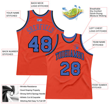 Custom Orange Blue-Navy Authentic Throwback Basketball Jersey