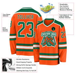 Custom Orange Kelly Green-White Hockey Jersey