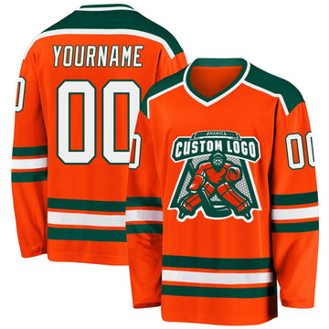 Custom Orange White-Green Hockey Jersey