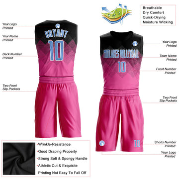 Custom Pink Light Blue Black-White Round Neck Sublimation Basketball Suit Jersey