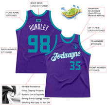 Load image into Gallery viewer, Custom Purple Teal-White Authentic Throwback Basketball Jersey
