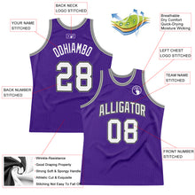 Load image into Gallery viewer, Custom Purple White-Silver Gray Authentic Throwback Basketball Jersey
