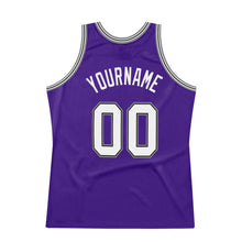 Load image into Gallery viewer, Custom Purple White-Silver Gray Authentic Throwback Basketball Jersey

