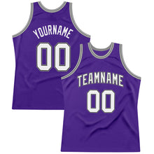 Load image into Gallery viewer, Custom Purple White-Silver Gray Authentic Throwback Basketball Jersey
