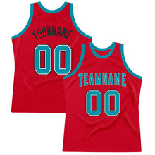Load image into Gallery viewer, Custom Red Teal-Black Authentic Throwback Basketball Jersey
