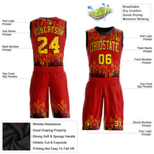 Load image into Gallery viewer, Custom Red Gold-Black Flame Round Neck Sublimation Basketball Suit Jersey
