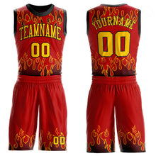 Load image into Gallery viewer, Custom Red Gold-Black Flame Round Neck Sublimation Basketball Suit Jersey
