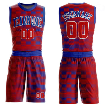 Custom Red Red-Royal Round Neck Sublimation Basketball Suit Jersey