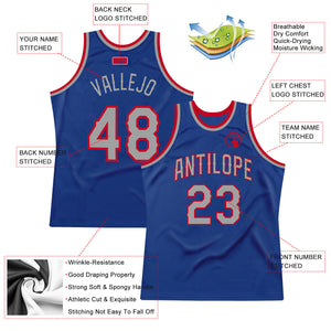 Custom Royal Silver Gray-Red Authentic Throwback Basketball Jersey