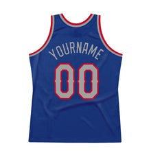Load image into Gallery viewer, Custom Royal Silver Gray-Red Authentic Throwback Basketball Jersey
