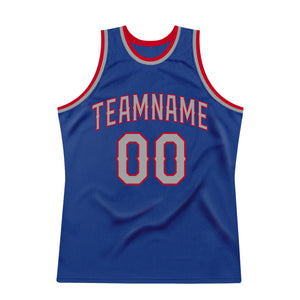 Custom Royal Silver Gray-Red Authentic Throwback Basketball Jersey
