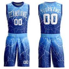 Load image into Gallery viewer, Custom Royal White-Light Blue Round Neck Sublimation Basketball Suit Jersey
