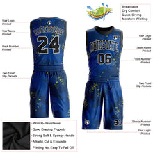 Load image into Gallery viewer, Custom Royal Black-Gold Round Neck Sublimation Basketball Suit Jersey
