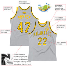 Load image into Gallery viewer, Custom Silver Gray Gold-Black Authentic Throwback Basketball Jersey
