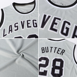 Custom Silver Gray Gold-Black Authentic Throwback Basketball Jersey
