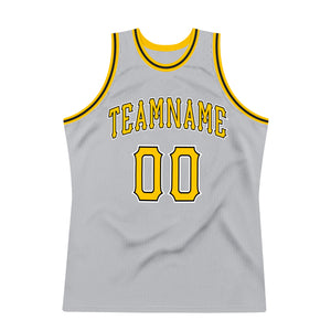 Custom Silver Gray Gold-Black Authentic Throwback Basketball Jersey