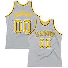 Load image into Gallery viewer, Custom Silver Gray Gold-Black Authentic Throwback Basketball Jersey
