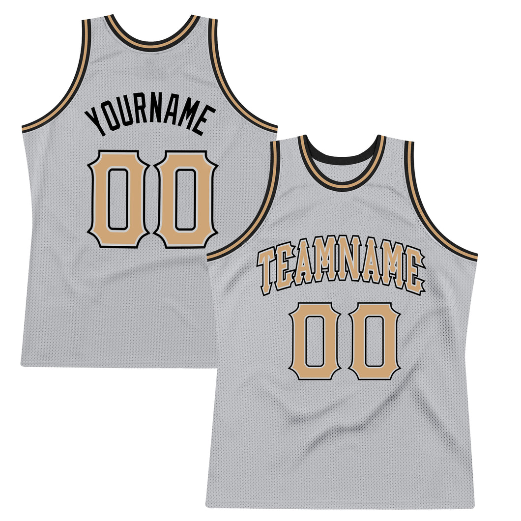 Custom Silver Gray Old Gold-Black Authentic Throwback Basketball Jersey