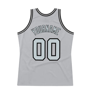 Custom Silver Gray Silver-Black Authentic Throwback Basketball Jersey
