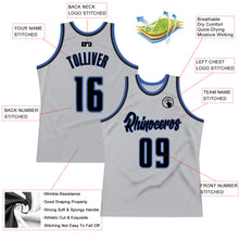 Load image into Gallery viewer, Custom Silver Gray Navy-Blue Authentic Throwback Basketball Jersey
