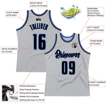 Custom Silver Gray Navy-Blue Authentic Throwback Basketball Jersey