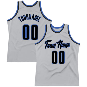 Custom Silver Gray Navy-Blue Authentic Throwback Basketball Jersey