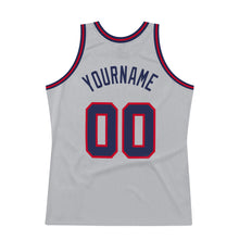 Load image into Gallery viewer, Custom Silver Gray Navy-Red Authentic Throwback Basketball Jersey
