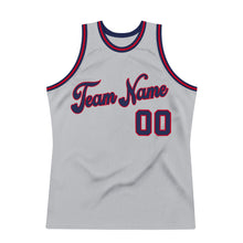 Load image into Gallery viewer, Custom Silver Gray Navy-Red Authentic Throwback Basketball Jersey
