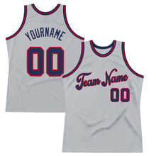 Load image into Gallery viewer, Custom Silver Gray Navy-Red Authentic Throwback Basketball Jersey
