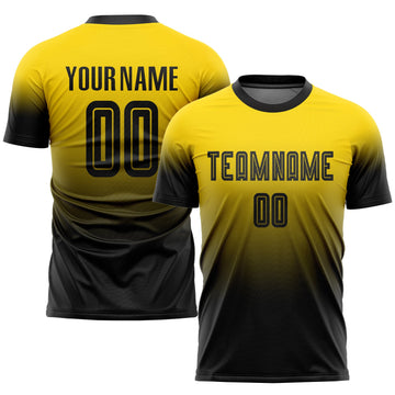 Custom Gold Black Sublimation Fade Fashion Soccer Uniform Jersey