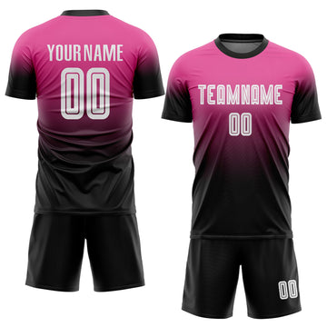 Custom Pink White-Black Sublimation Fade Fashion Soccer Uniform Jersey