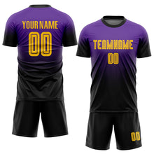 Load image into Gallery viewer, Custom Purple Gold-Black Sublimation Fade Fashion Soccer Uniform Jersey
